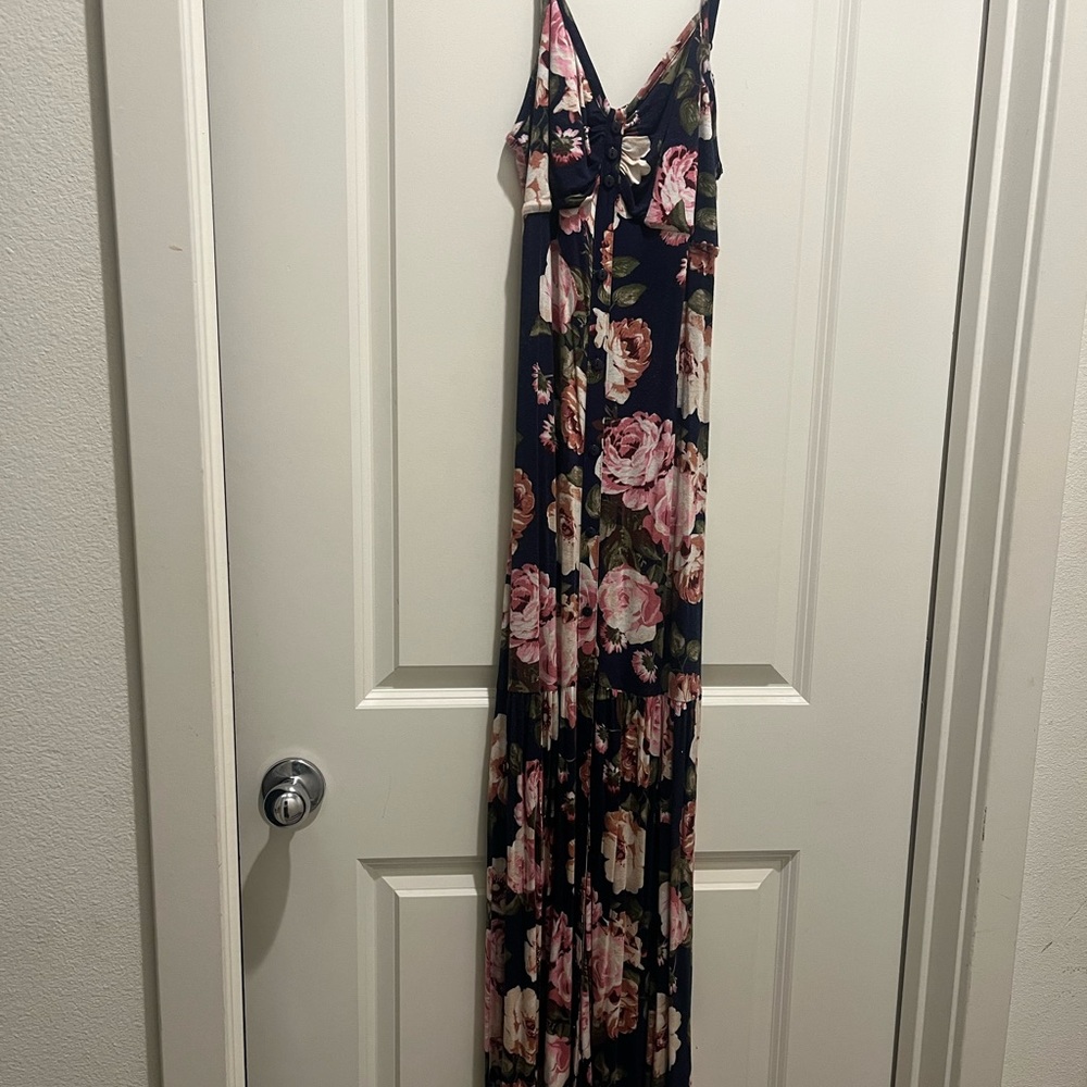 Navy Floral Button-Front Women’s Dress